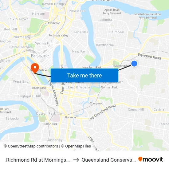 Richmond Rd at Morningside East to Queensland Conservatorium map