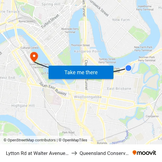 Lytton Rd at Walter Avenue, Stop 16 to Queensland Conservatorium map