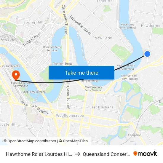Hawthorne Rd at Lourdes Hill, Stop 21a to Queensland Conservatorium map