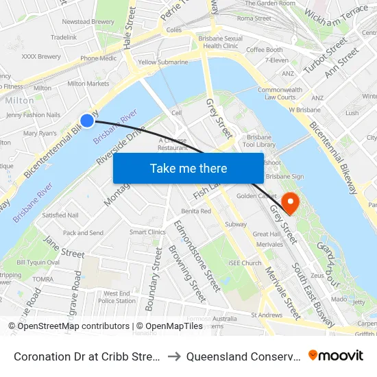 Coronation Dr at Cribb Street, Stop 4 to Queensland Conservatorium map