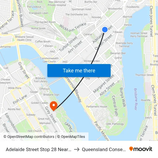 Adelaide Street Stop 28 Near Hutton Lane to Queensland Conservatorium map