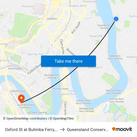Oxford St at Bulimba Ferry, Stop 33 to Queensland Conservatorium map
