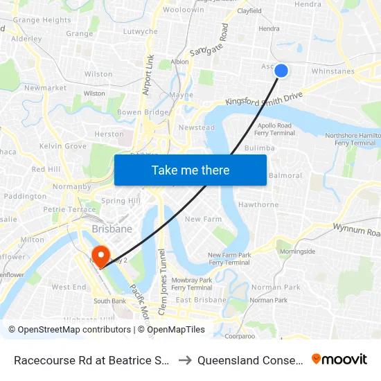Racecourse Rd at Beatrice Street, Stop 22 to Queensland Conservatorium map