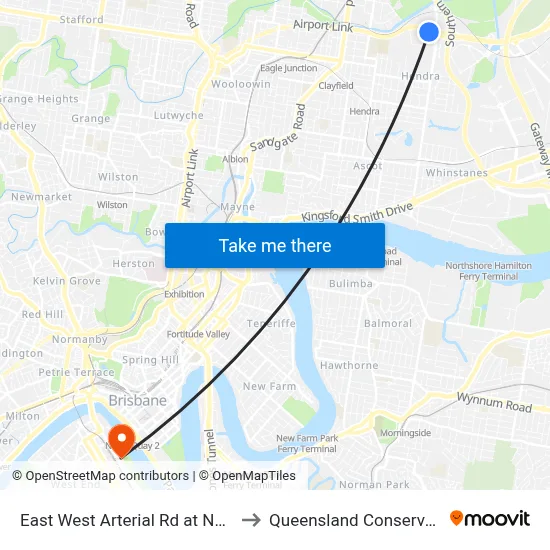 East West Arterial Rd at Nudgee Rd to Queensland Conservatorium map