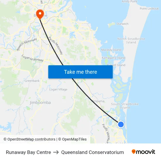 Runaway Bay Centre to Queensland Conservatorium map