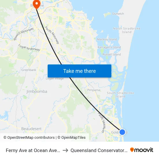 Ferny Ave at Ocean Avenue to Queensland Conservatorium map