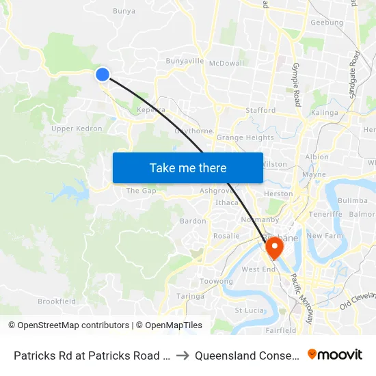Patricks Rd at Patricks Road State School to Queensland Conservatorium map