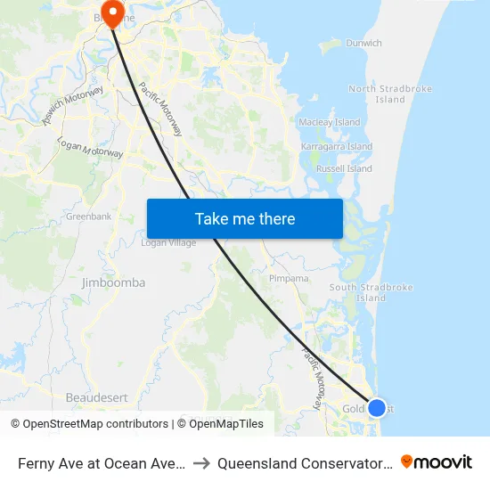 Ferny Ave at Ocean Avenue to Queensland Conservatorium map