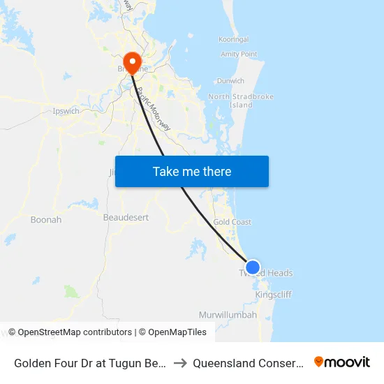 Golden Four Dr at Tugun Beach Shops to Queensland Conservatorium map
