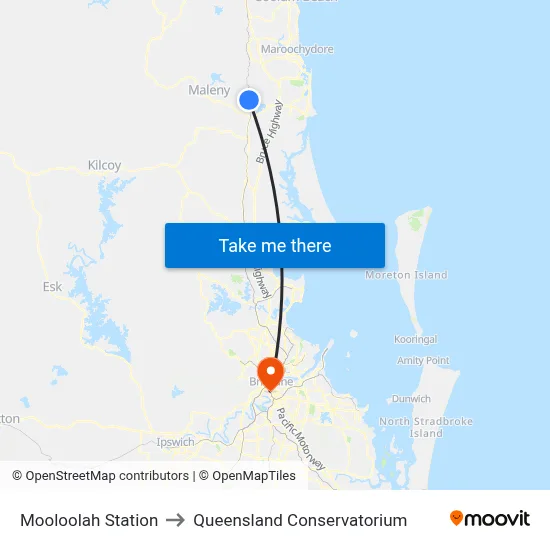 Mooloolah Station to Queensland Conservatorium map