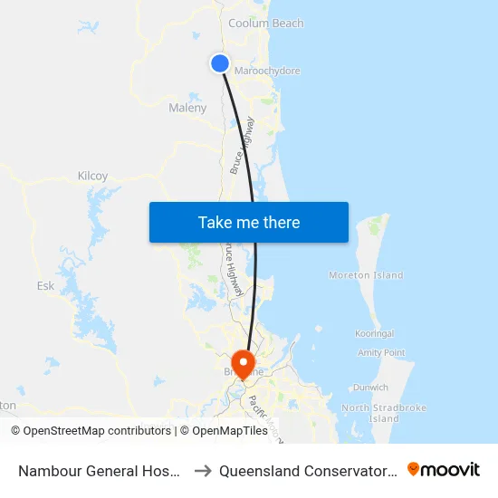 Nambour General Hospital to Queensland Conservatorium map