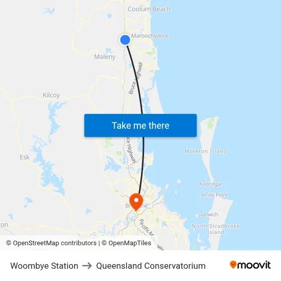 Woombye Station to Queensland Conservatorium map