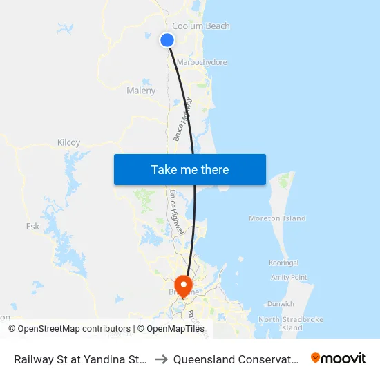 Railway St at Yandina Station to Queensland Conservatorium map