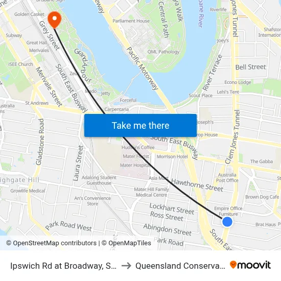 Ipswich Rd at Broadway, Stop 10a to Queensland Conservatorium map