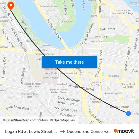 Logan Rd at Lewis Street, Stop 11 to Queensland Conservatorium map