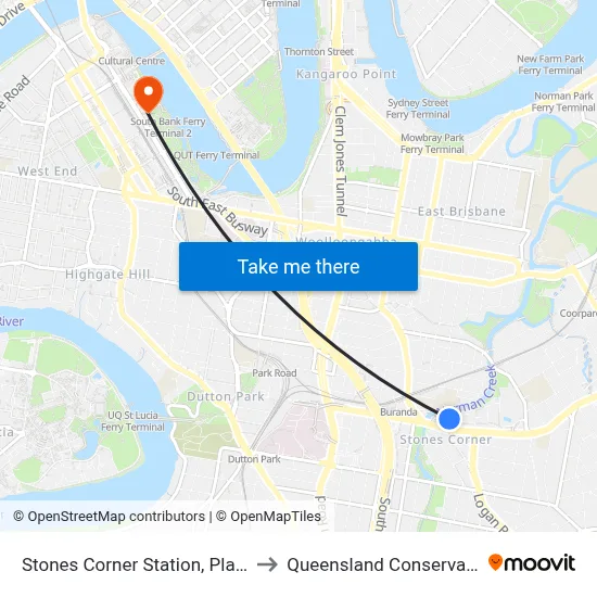 Stones Corner Station, Platform 2 to Queensland Conservatorium map