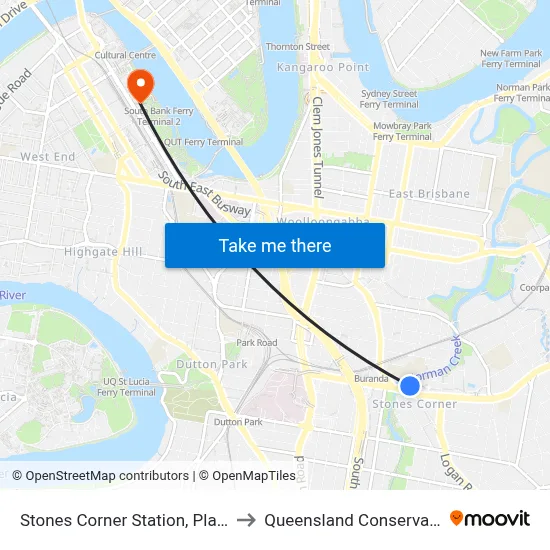 Stones Corner Station, Platform 1 to Queensland Conservatorium map