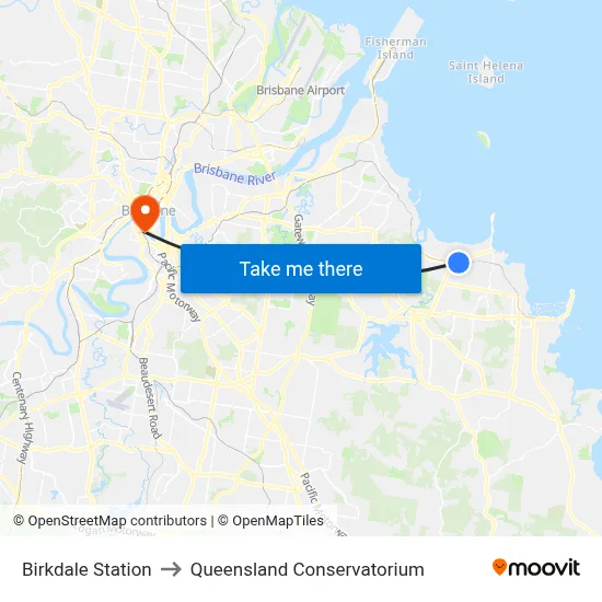 Birkdale Station to Queensland Conservatorium map