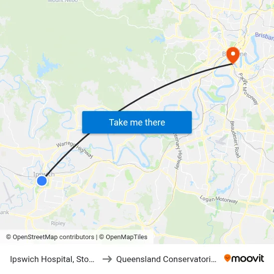 Ipswich Hospital, Stop A to Queensland Conservatorium map
