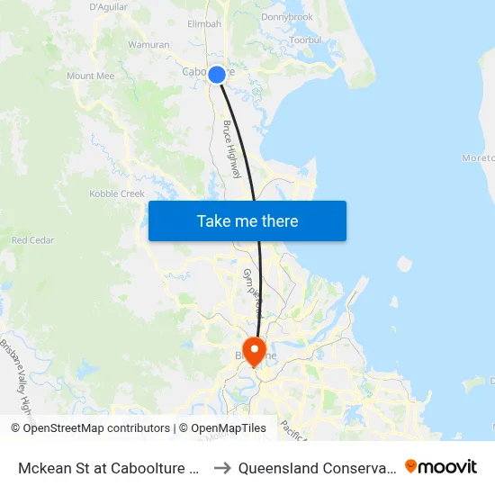 Mckean St at Caboolture Hospital to Queensland Conservatorium map