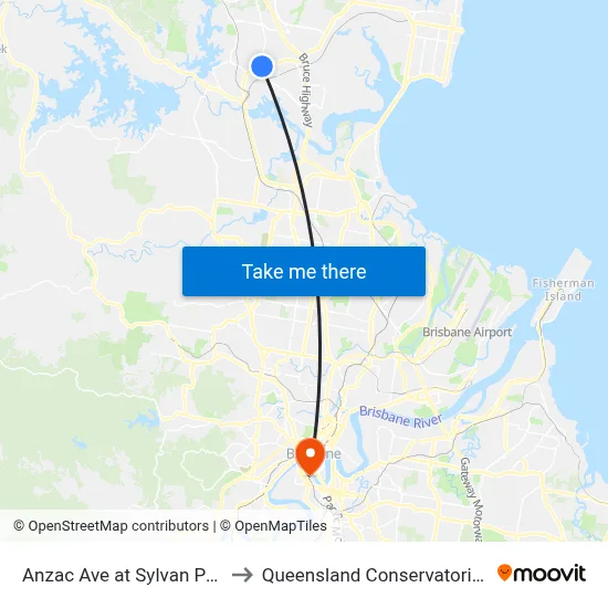 Anzac Ave at Sylvan Park to Queensland Conservatorium map