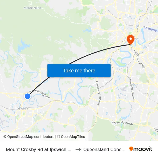 Mount Crosby Rd at Ipswich Caravan Village to Queensland Conservatorium map