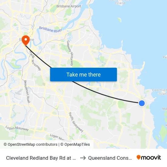 Cleveland Redland Bay Rd at Rosevale Court to Queensland Conservatorium map