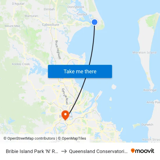 Bribie Island Park 'N' Ride to Queensland Conservatorium map