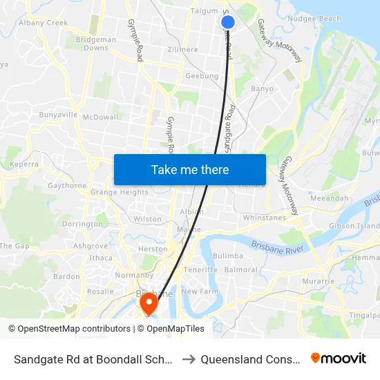 Sandgate Rd at Boondall School, Stop 20/21 to Queensland Conservatorium map