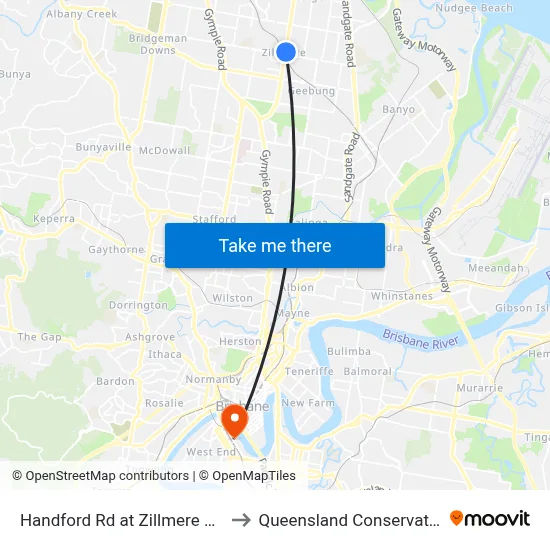 Handford Rd at Zillmere Station to Queensland Conservatorium map