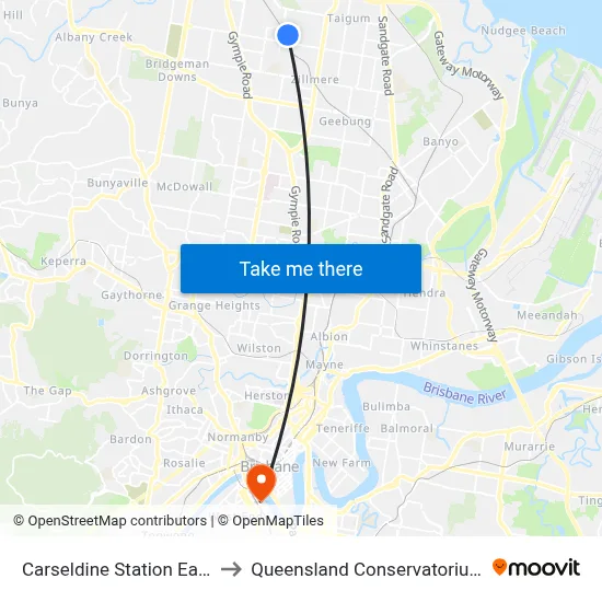 Carseldine Station East to Queensland Conservatorium map