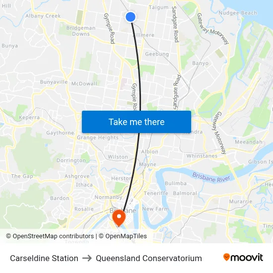 Carseldine Station to Queensland Conservatorium map