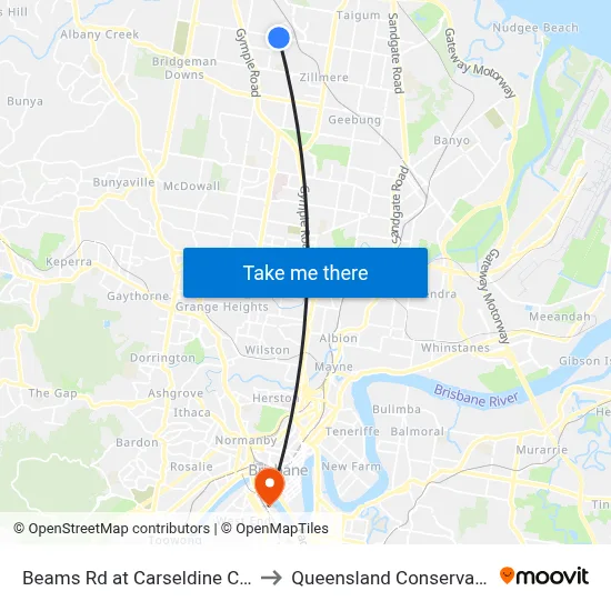 Beams Rd at Carseldine Campus to Queensland Conservatorium map