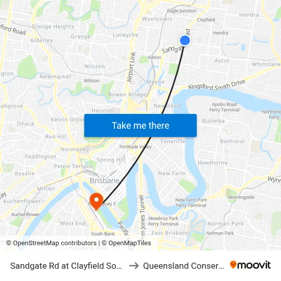 Sandgate Rd at Clayfield South, Stop 23 to Queensland Conservatorium map