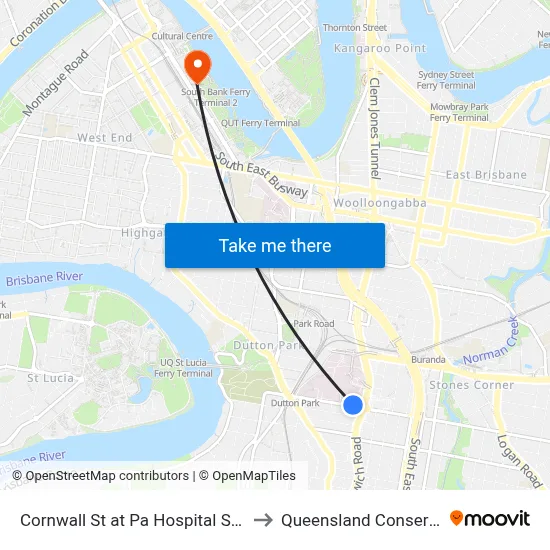 Cornwall St at Pa Hospital South, Stop 1 to Queensland Conservatorium map