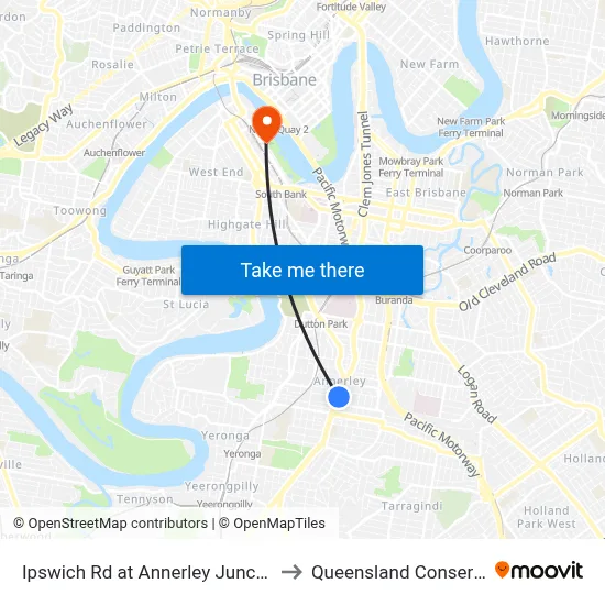 Ipswich Rd at Annerley Junction, Stop 22 to Queensland Conservatorium map