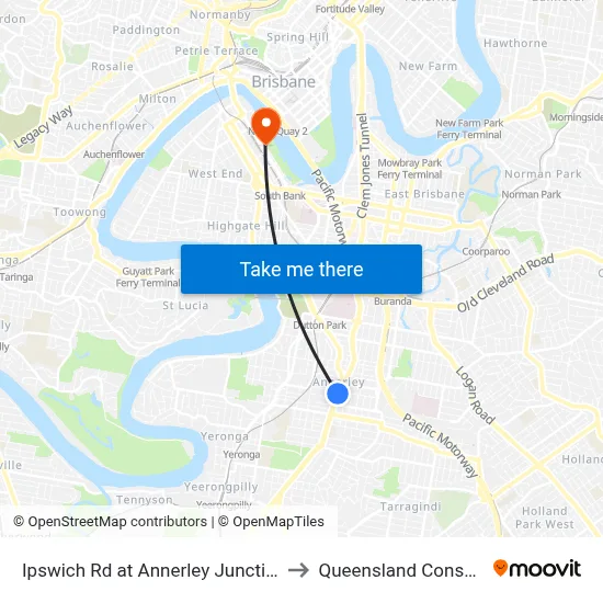 Ipswich Rd at Annerley Junction, Stop 22/21 to Queensland Conservatorium map