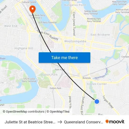 Juliette St at Beatrice Street, Stop 19 to Queensland Conservatorium map