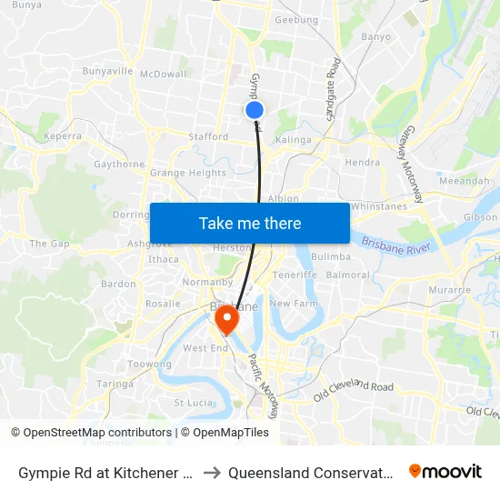 Gympie Rd at Kitchener Road to Queensland Conservatorium map