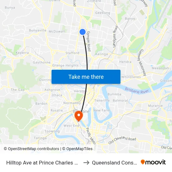 Hilltop Ave at Prince Charles Hospital, Stop 35 to Queensland Conservatorium map