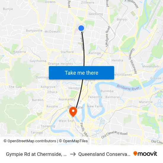 Gympie Rd at Chermside, Stop 38 to Queensland Conservatorium map