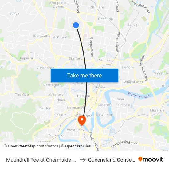 Maundrell Tce at Chermside West, Stop 48 to Queensland Conservatorium map