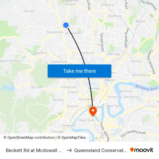 Beckett Rd at Mcdowall Village to Queensland Conservatorium map