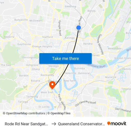 Rode Rd Near Sandgate Rd to Queensland Conservatorium map