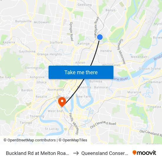 Buckland Rd at Melton Road, Stop 4/3 to Queensland Conservatorium map