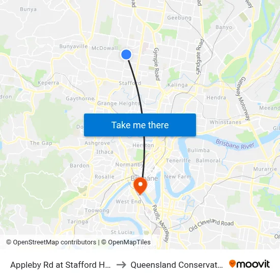 Appleby Rd at Stafford Heights to Queensland Conservatorium map