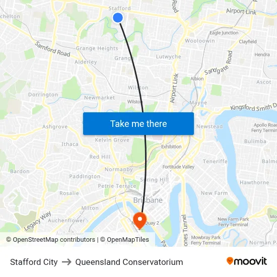Stafford City to Queensland Conservatorium map
