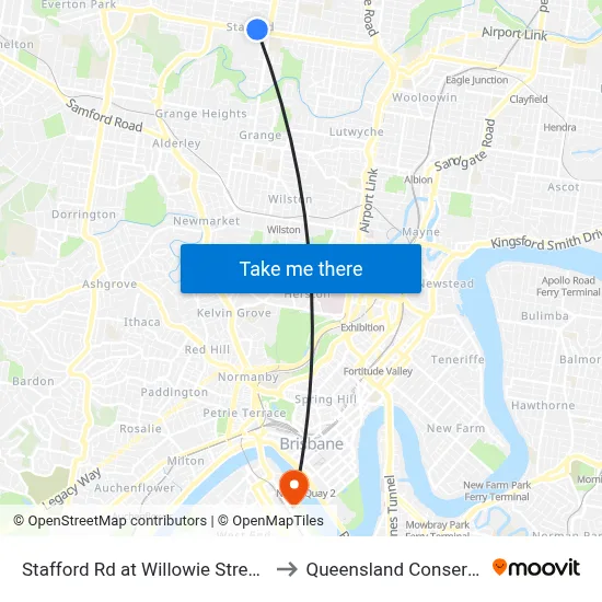 Stafford Rd at Willowie Street, Stop 30a to Queensland Conservatorium map