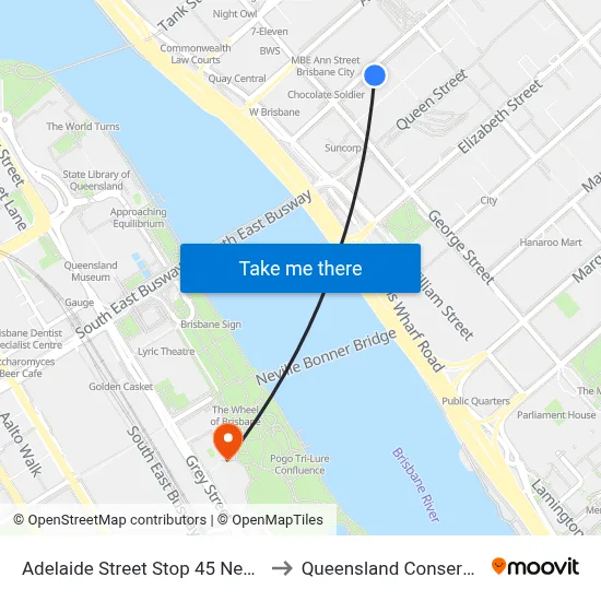 Adelaide Street Stop 45 Near City Hall to Queensland Conservatorium map