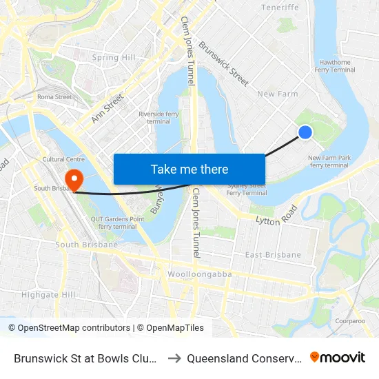Brunswick St at Bowls Club, Stop 16 to Queensland Conservatorium map